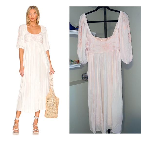 Free People Dresses & Skirts - Free People Wedgewood Pink Embroidered Maxi Dress